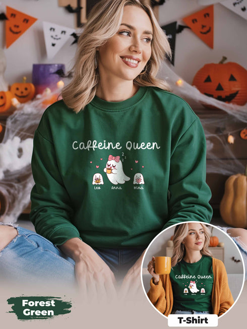 Caffeine Queen Mom Shirt or Sweater – Funny Coffee Mom Life – Custom Name & Year